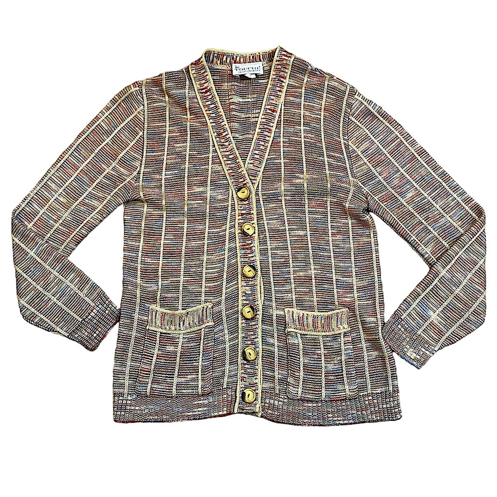 Touché Talbott Stripe Multi Color Cadigan Grandma Sweater Size M/L